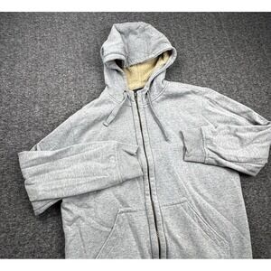 Vtg Y2K Faded Glory Sherpa Lined Grunge Full Zip Hoodie Size Large Gray *STAIN*